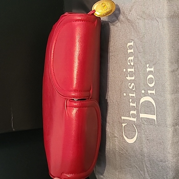CHRISTIAN DIOR RARE VINTAGE LIPSTICK RED LAMBSKIN LEATHER DOUBLE FLAP CLUTCH BAG - Picture 15 of 17